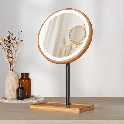 Lanaform Bamboo Mirror – Laddningsbar sminkspegel med LED-belysning och bambudetaljer – bild 2