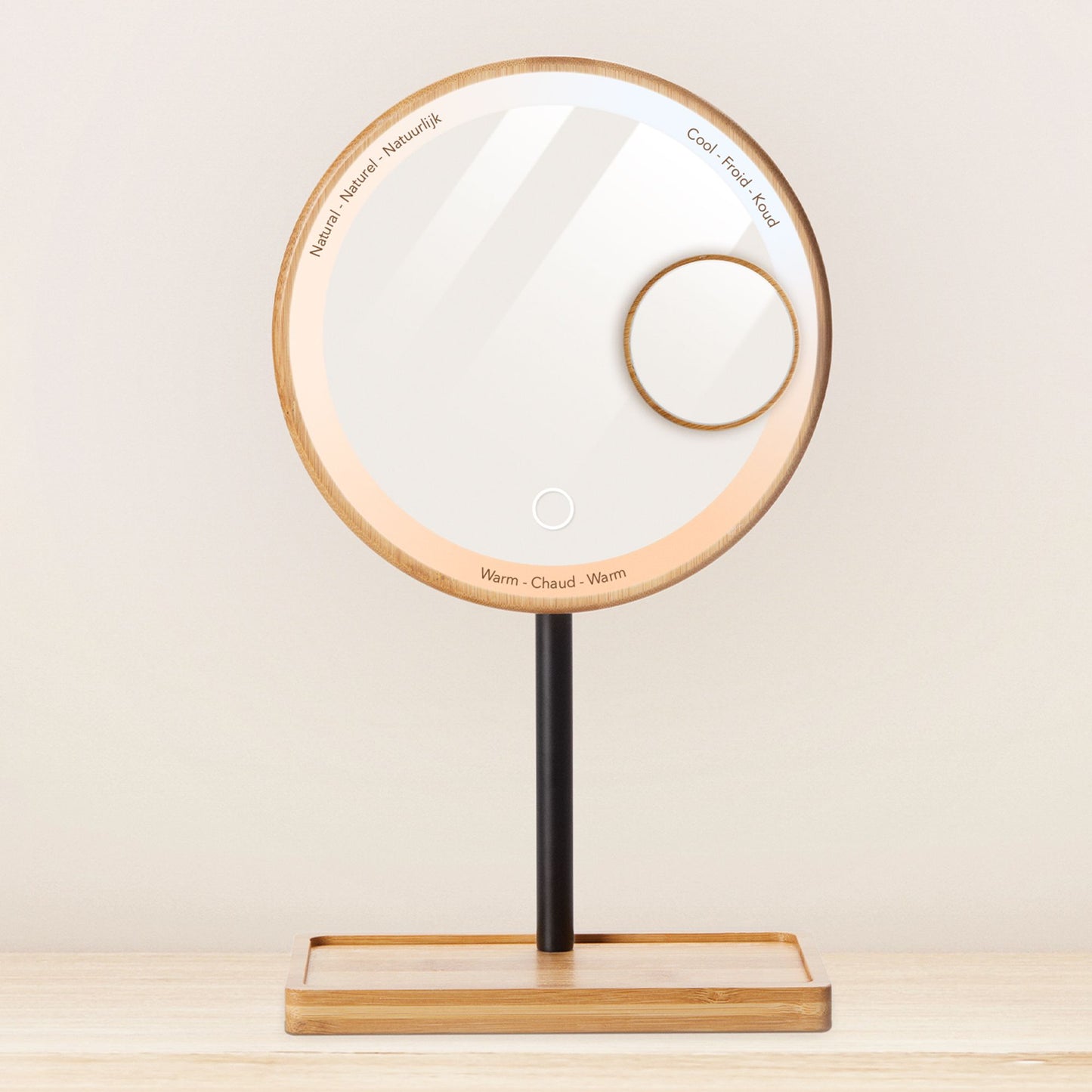 Lanaform Bamboo Mirror – Laddningsbar sminkspegel med LED-belysning och bambudetaljer – bild 4
