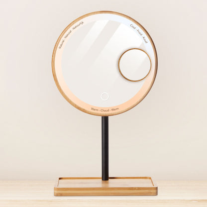 Lanaform Bamboo Mirror – Laddningsbar sminkspegel med LED-belysning och bambudetaljer – bild 4