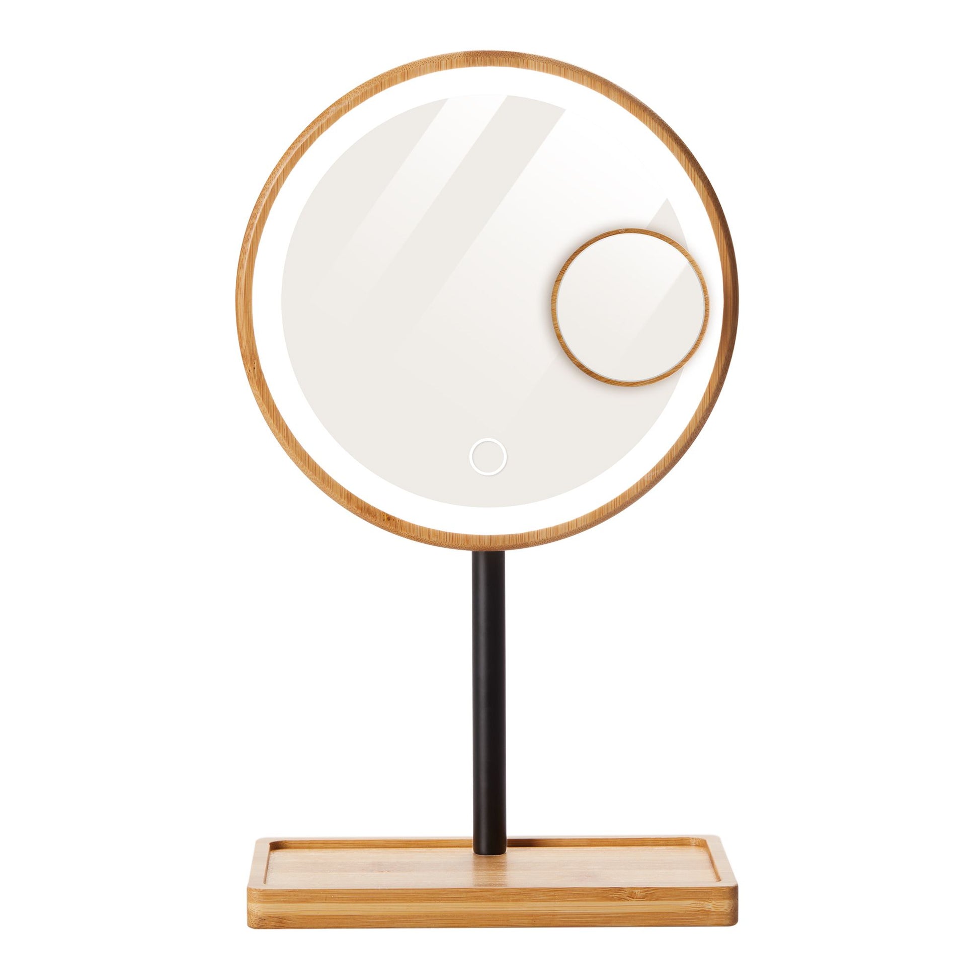 Lanaform Bamboo Mirror – Laddningsbar sminkspegel med LED-belysning och bambudetaljer – bild 5
