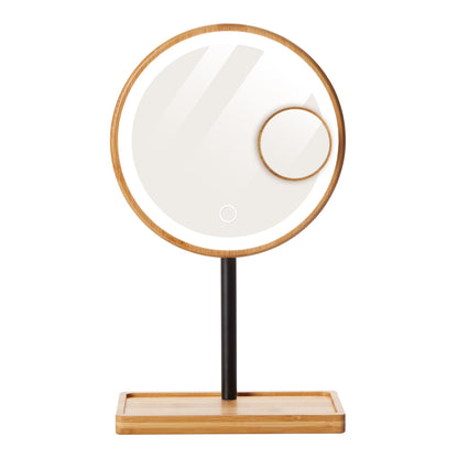 Lanaform Bamboo Mirror – Laddningsbar sminkspegel med LED-belysning och bambudetaljer – bild 5