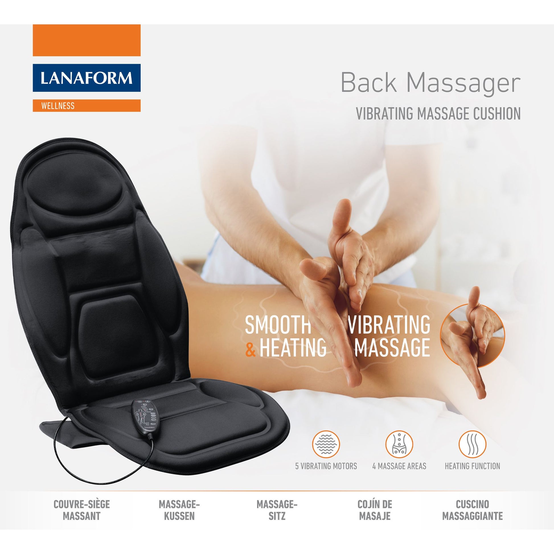 Lanaform Back Massager – Vibrerande massagekudde med värme för rygg och säte – bild 4