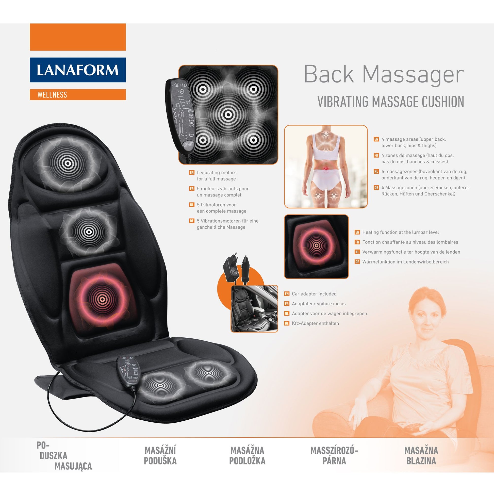 Lanaform Back Massager – Vibrerande massagekudde med värme för rygg och säte – bild 5