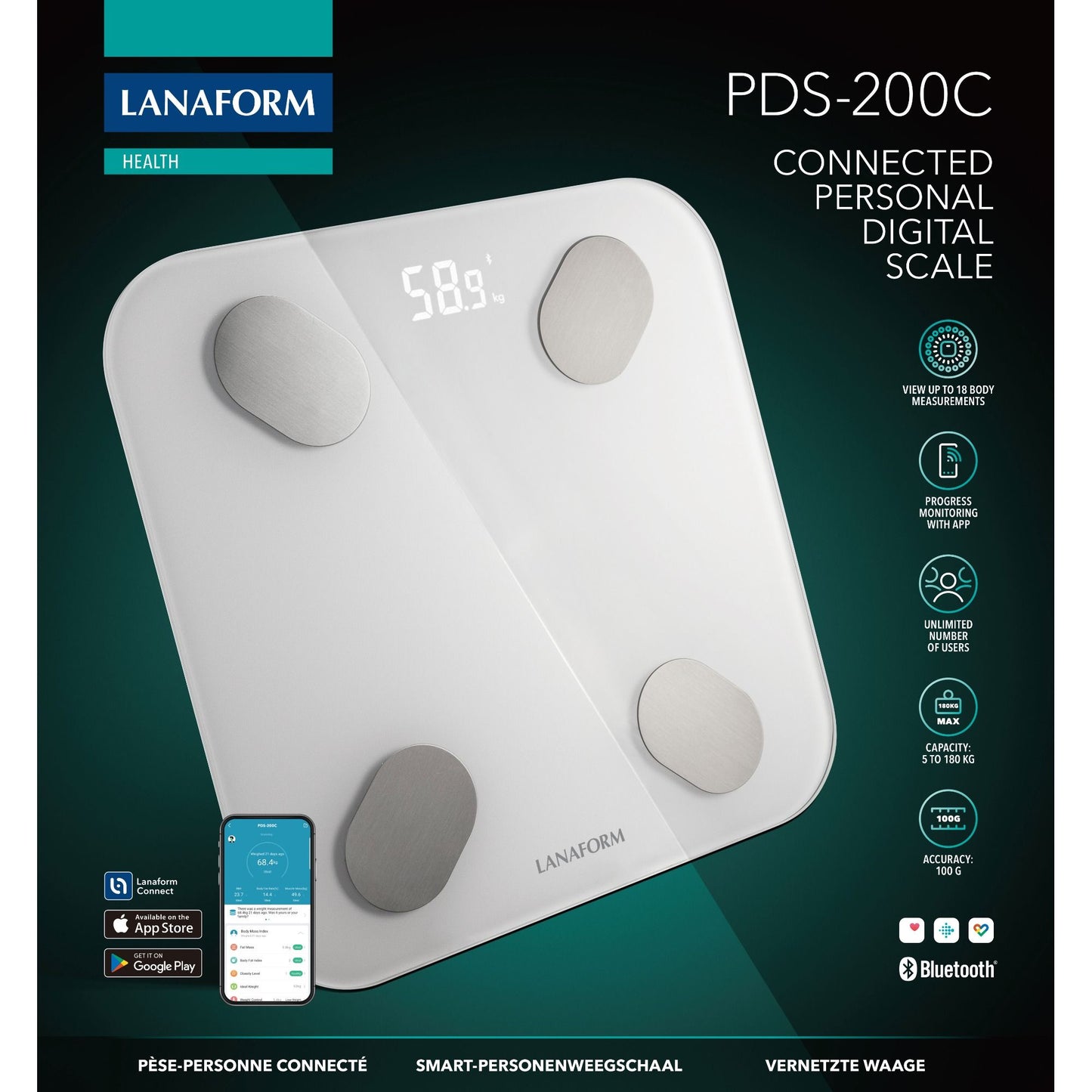 Lanaform PDS-200C – Smart personvåg med app, kroppssammansättning och Bluetooth – bild 5